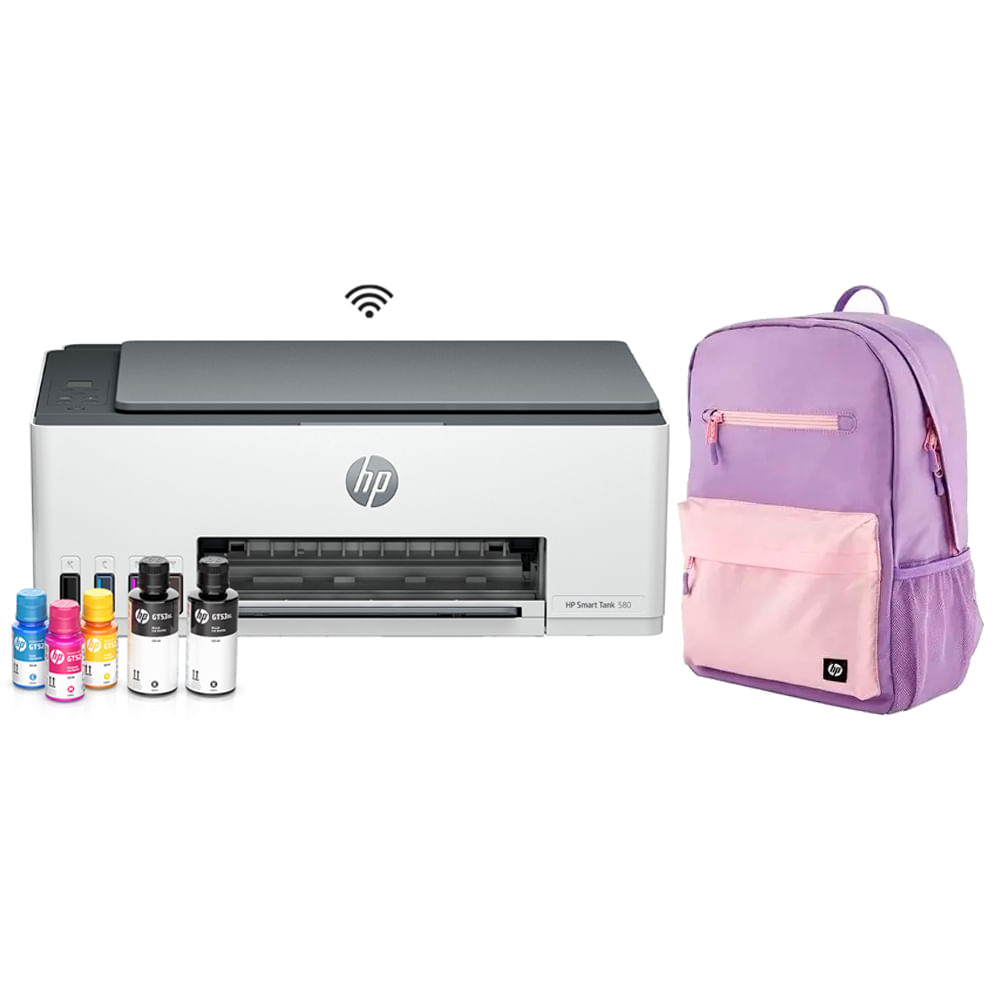 Impresora multifuncional HP 580 Smart Tank Wi-Fi + mochila HP morada